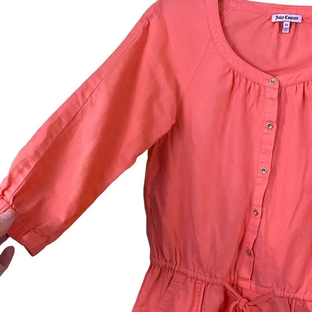 Juicy Couture Orange Linen Cotton Romper XS – Button Front, Drawstring Waist - Image 6