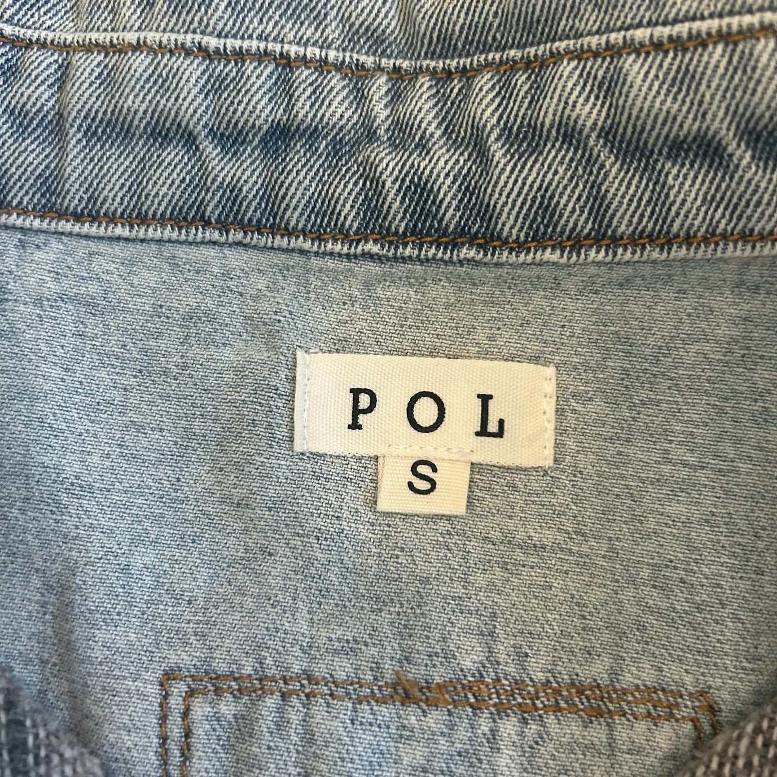 POL Aztec Denim Jacket Distressed Raw Hem Pocket Cropped Western Size S - Image 4