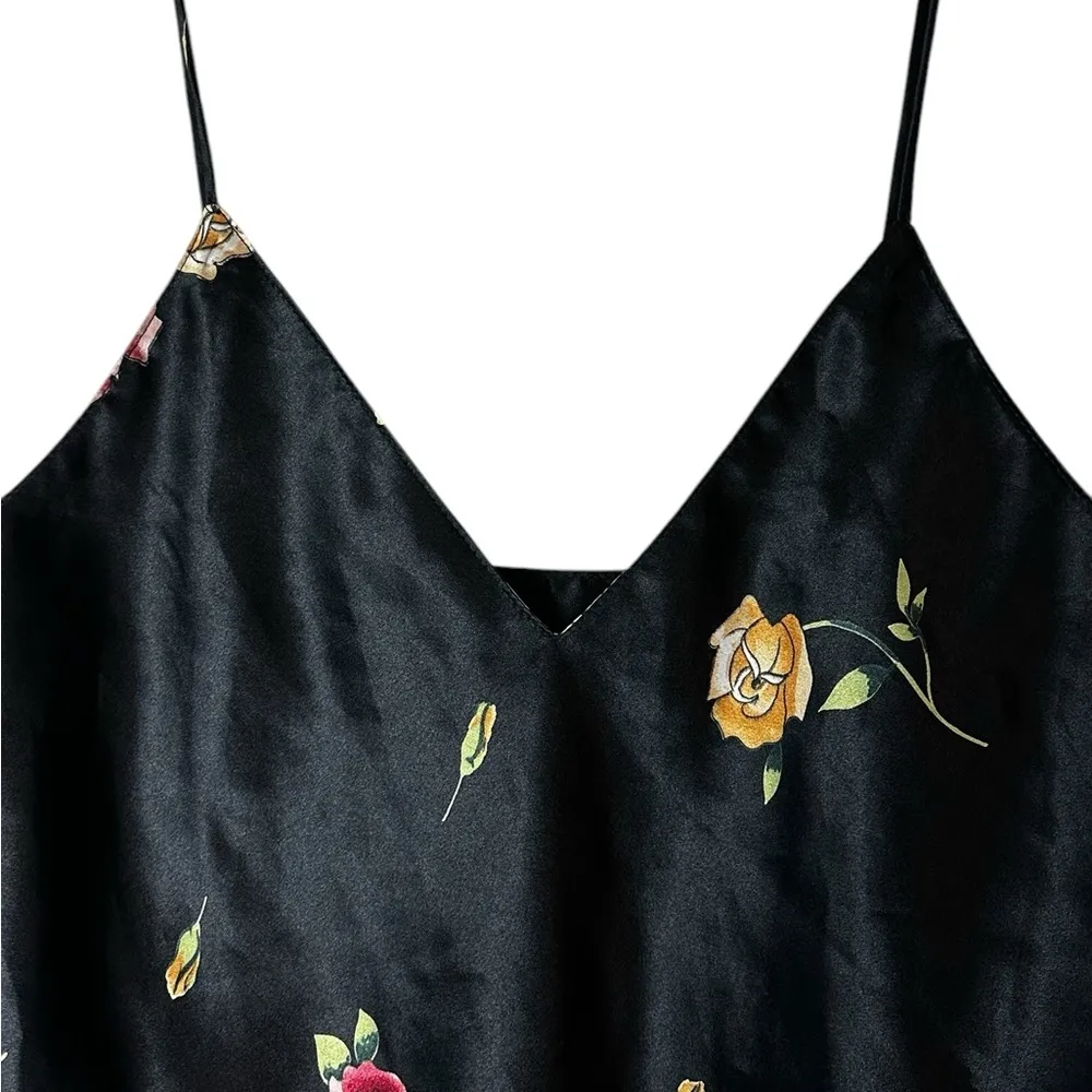 Satin Cami Top Rose Floral Printed Y2K WhimsiGoth Fairy Pin Up Size Small Black - Image 2