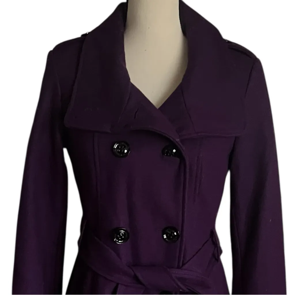 Guess Wool Blend Double Breasted Belted Violet Coat. SZ. S - Image 8