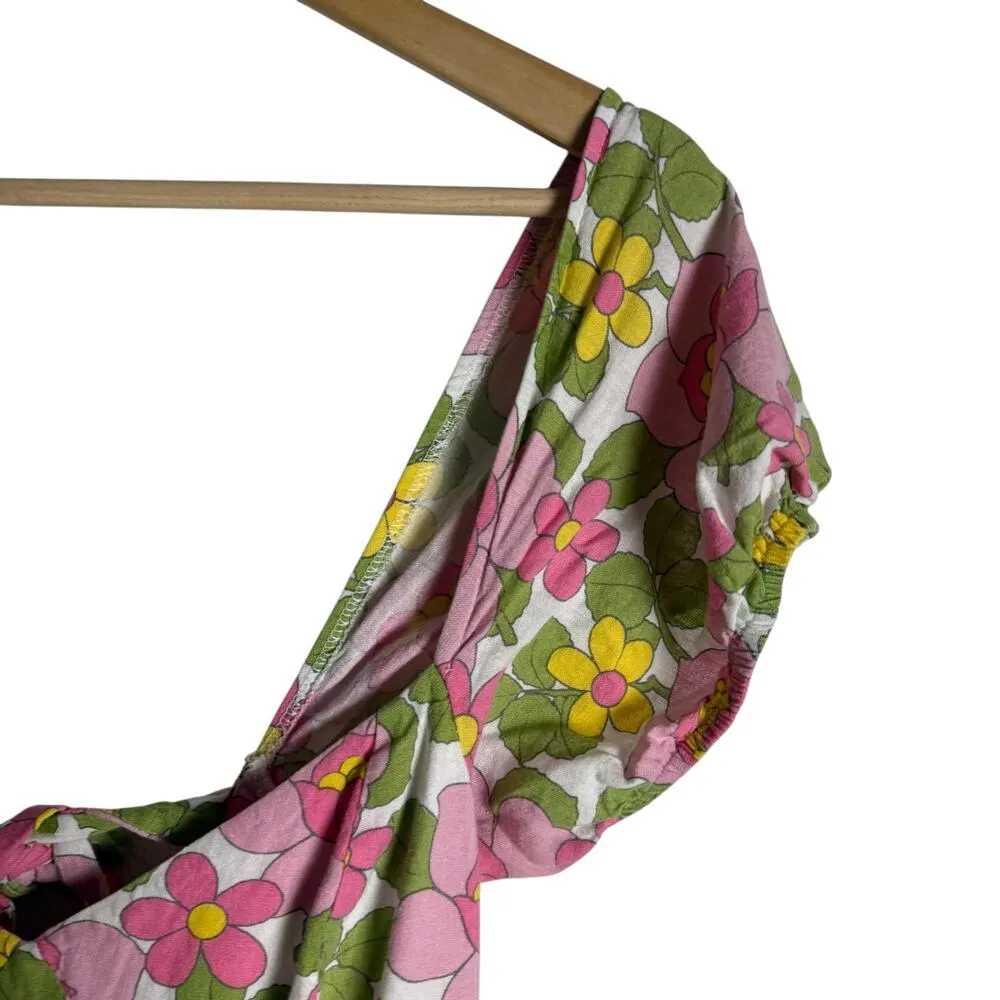 Show Me Your MuMu Cathy Pink Retro Floral Sweetheart Tie Back Puff Maxi Dress M - Image 9