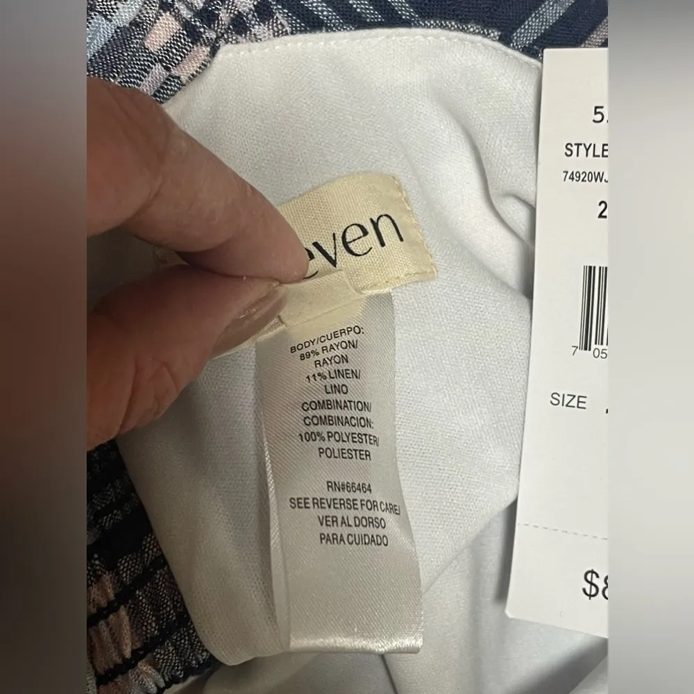 52seven Maxi Dress Women’ Plaid Sleeveless Square Neck Smocked Linen Ruffle 16W Blue - Image 6