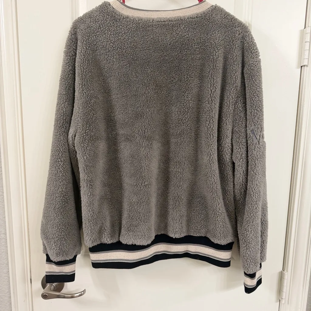 Dylan Charcoal Plush Pullover with Striped Cuffs and Hems - Image 3