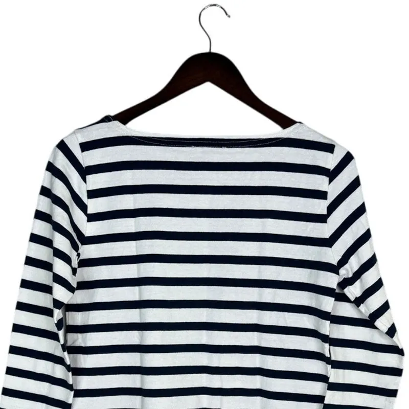 J. Crew Cotton Knit Striped 3/4 Sleeve Boat Neck Sweater XS Navy Blue White - Image 7