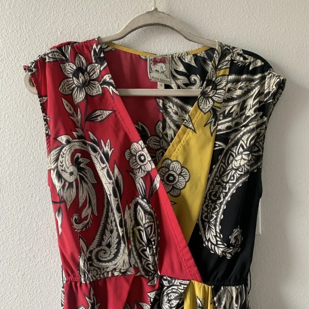 Yoana Baraschi Womens Size 2 Multicolor Paisley Abstract Surplice Ruched Dress - Image 2