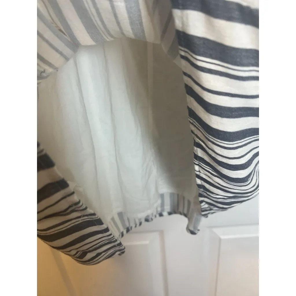 Loft Black White Striped Midi Skirt 14 Petite A-Line Tie Belt Side Zipper Lined - Image 5