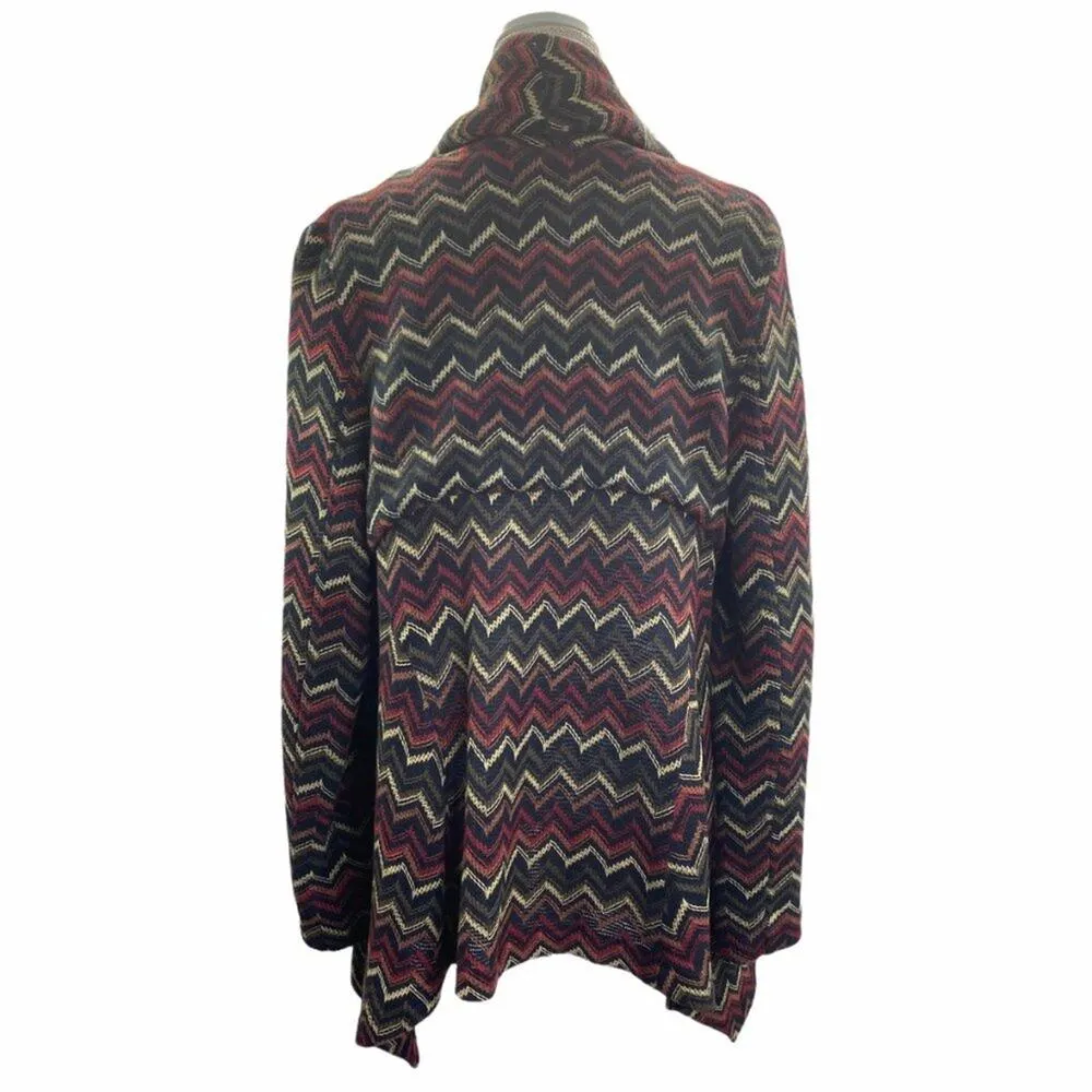 Otis & Maclain Skara Cardigan Sweater Brown Womens S Open Front Rustic Chevron Black - Image 4