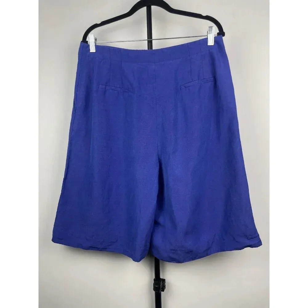 Lafayette 148 Blue Purple Ryerson Silk Linen Flat Front Bermuda Shorts Size 12‎ - Image 5