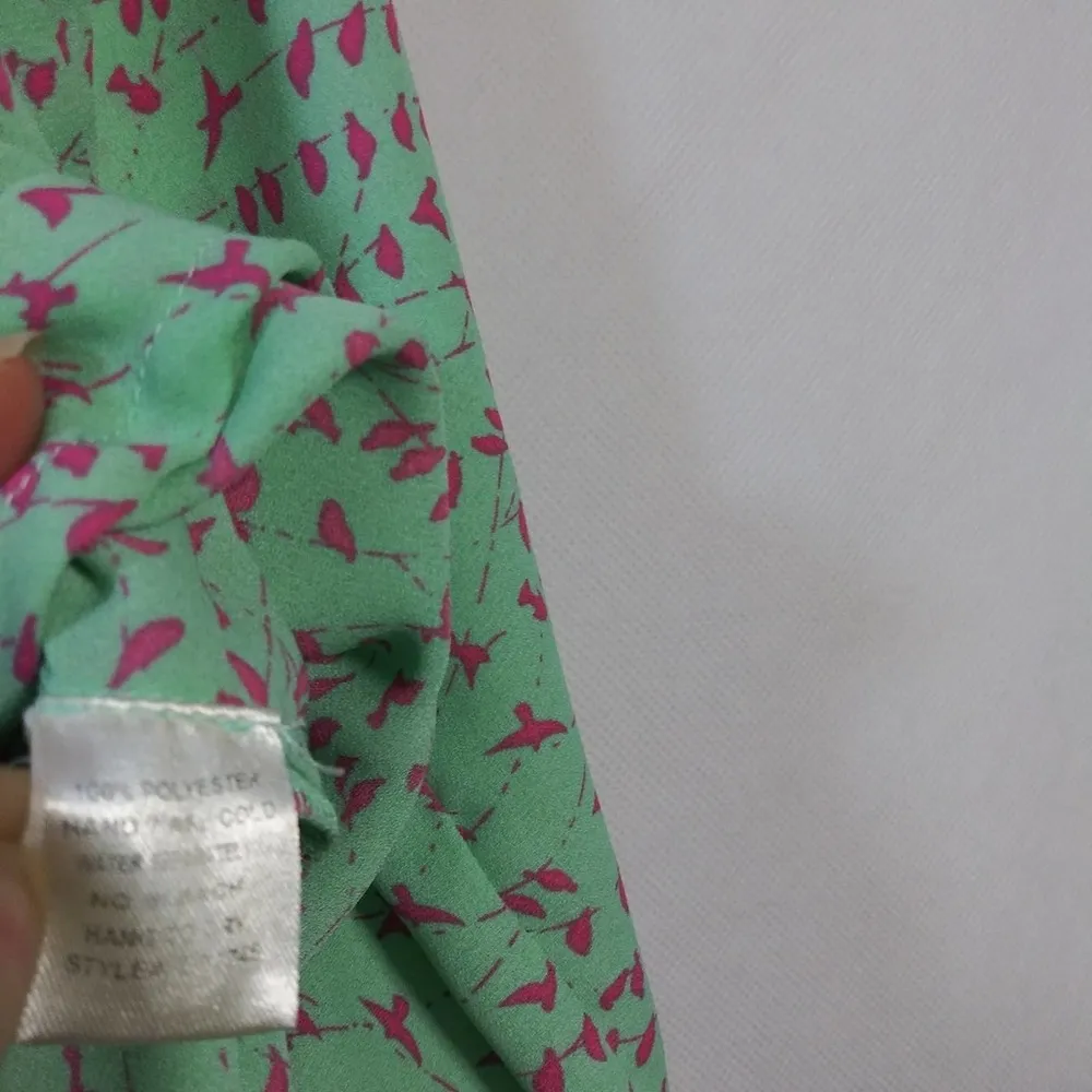 Pixley Mint Green Pink Birds Roll Tab Sleeve Blouse Top Size M Size M - Image 8