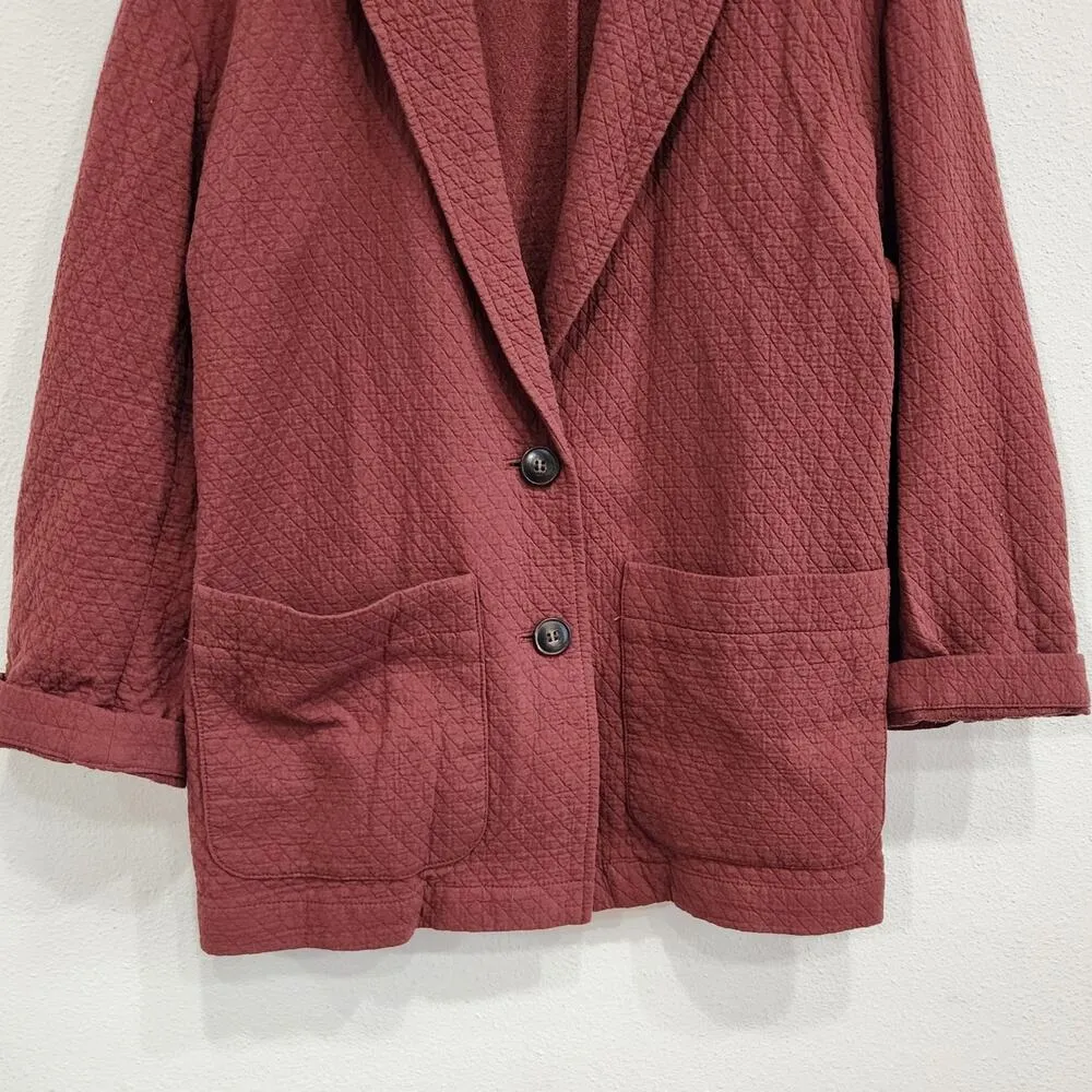 Madewell Button Up Cotton Quilted Blazer Jacket Burgundy Cotton Size Medium - Image 4