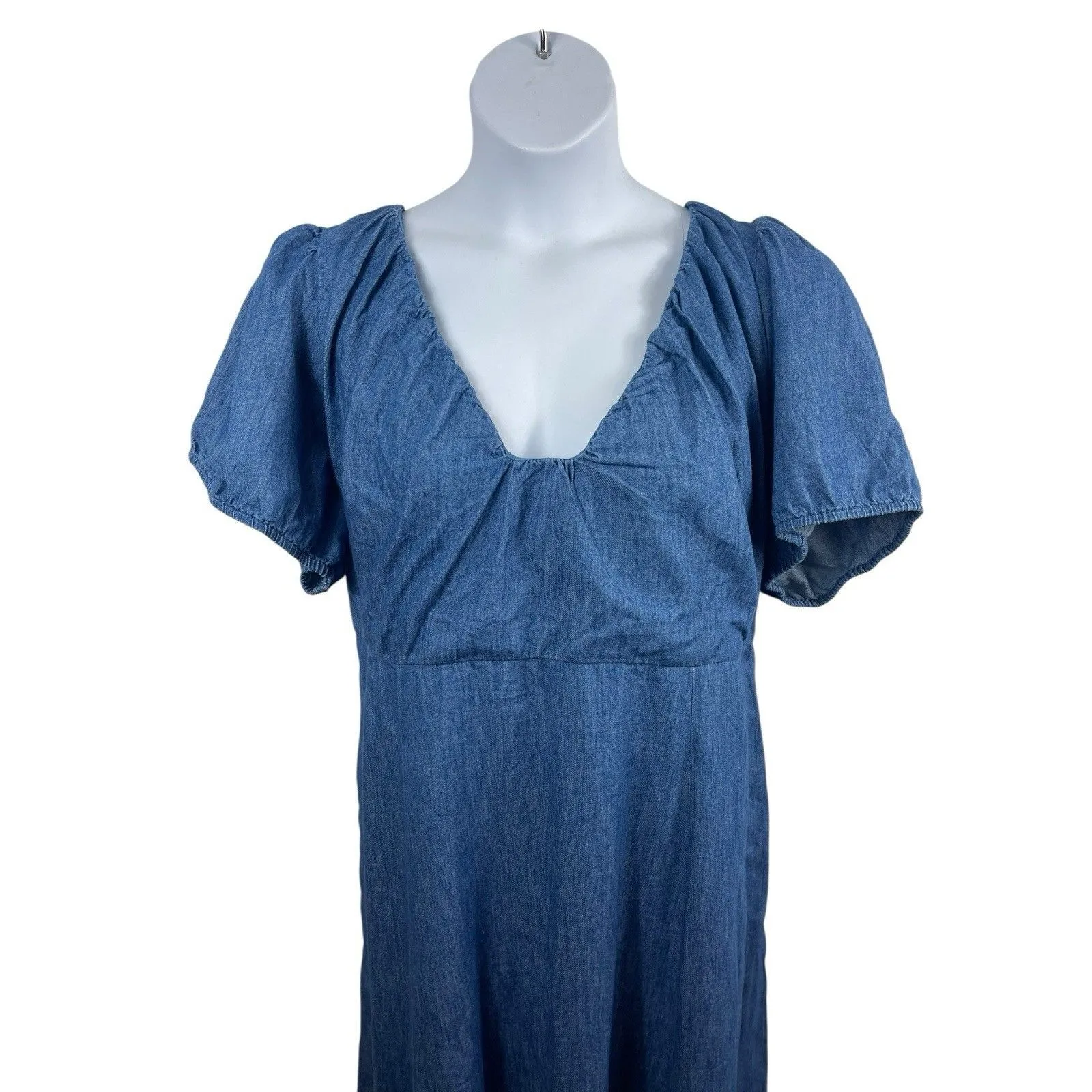 Old Navy 3X Blue Denim Midi Dress Puff Sleeve Empire Waist Smocked Back Coquette - Image 2