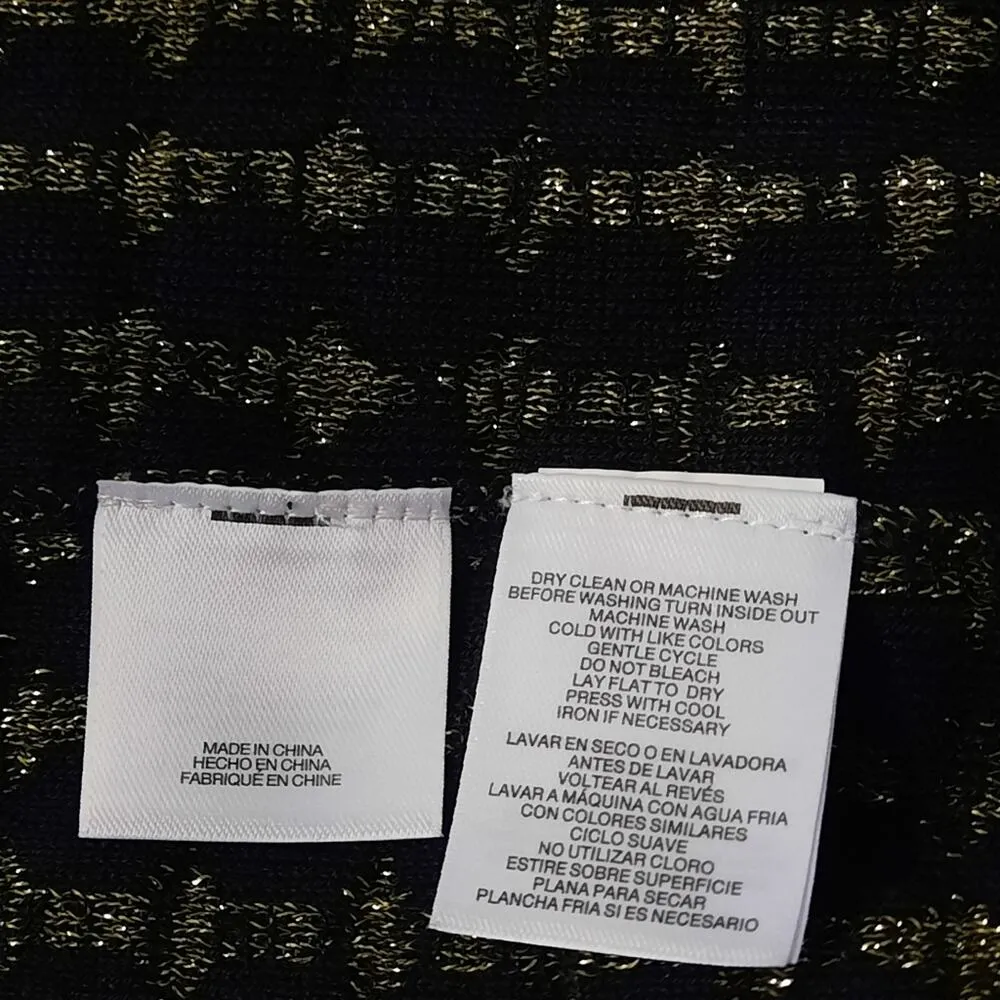 Kasper Women's Cardigan Sweater Size Large Black Gold Metallic Wool Blend Knit - Image 13