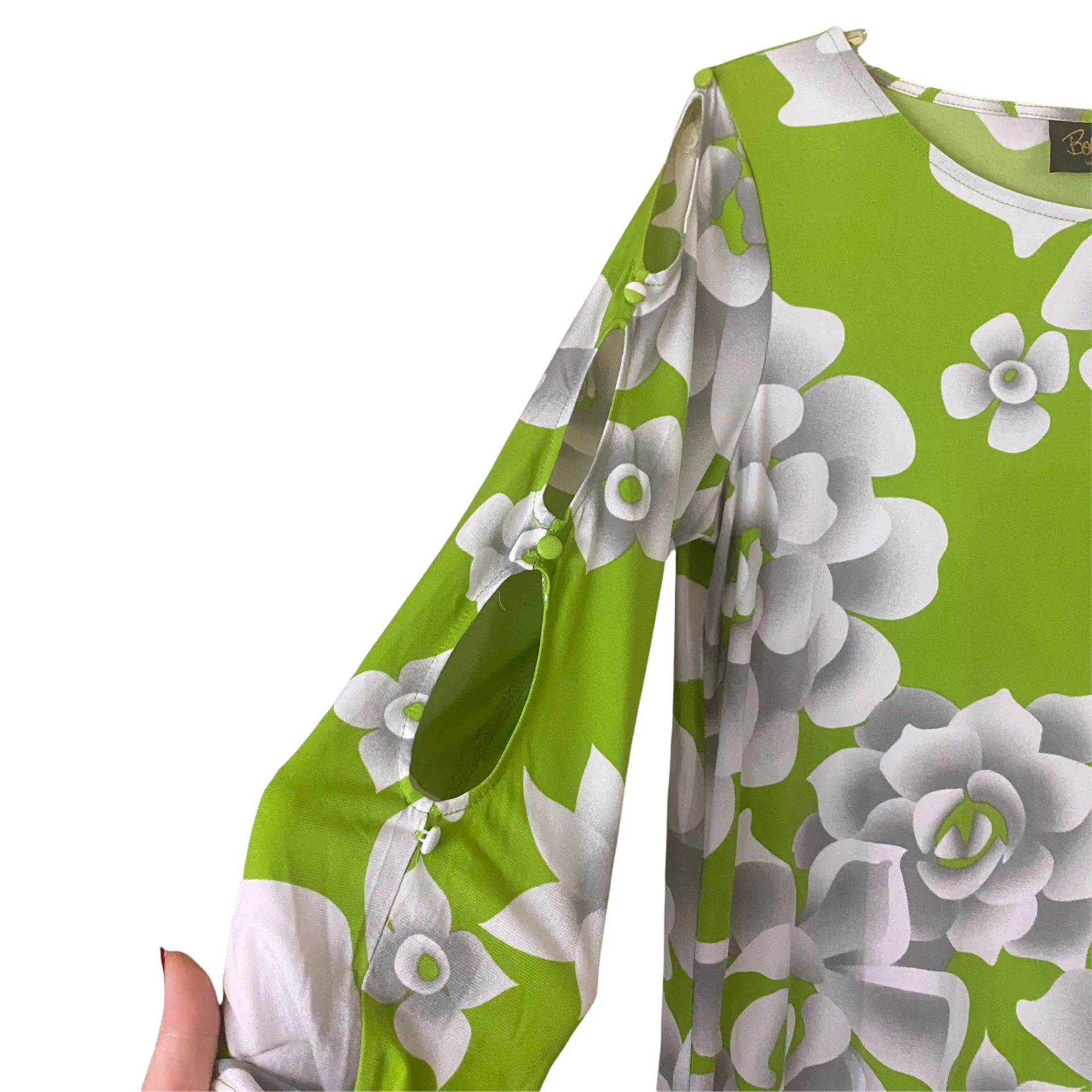 Vintage Bob Mackie Wearable Art Green Floral Dress Size Xs - Image 4