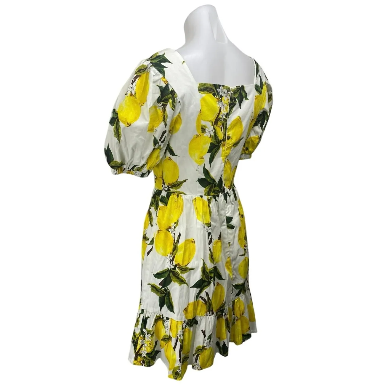 English Factory White Yellow Lemon Short Puff Sleeve Fit & Flare Mini Dress S - Image 2