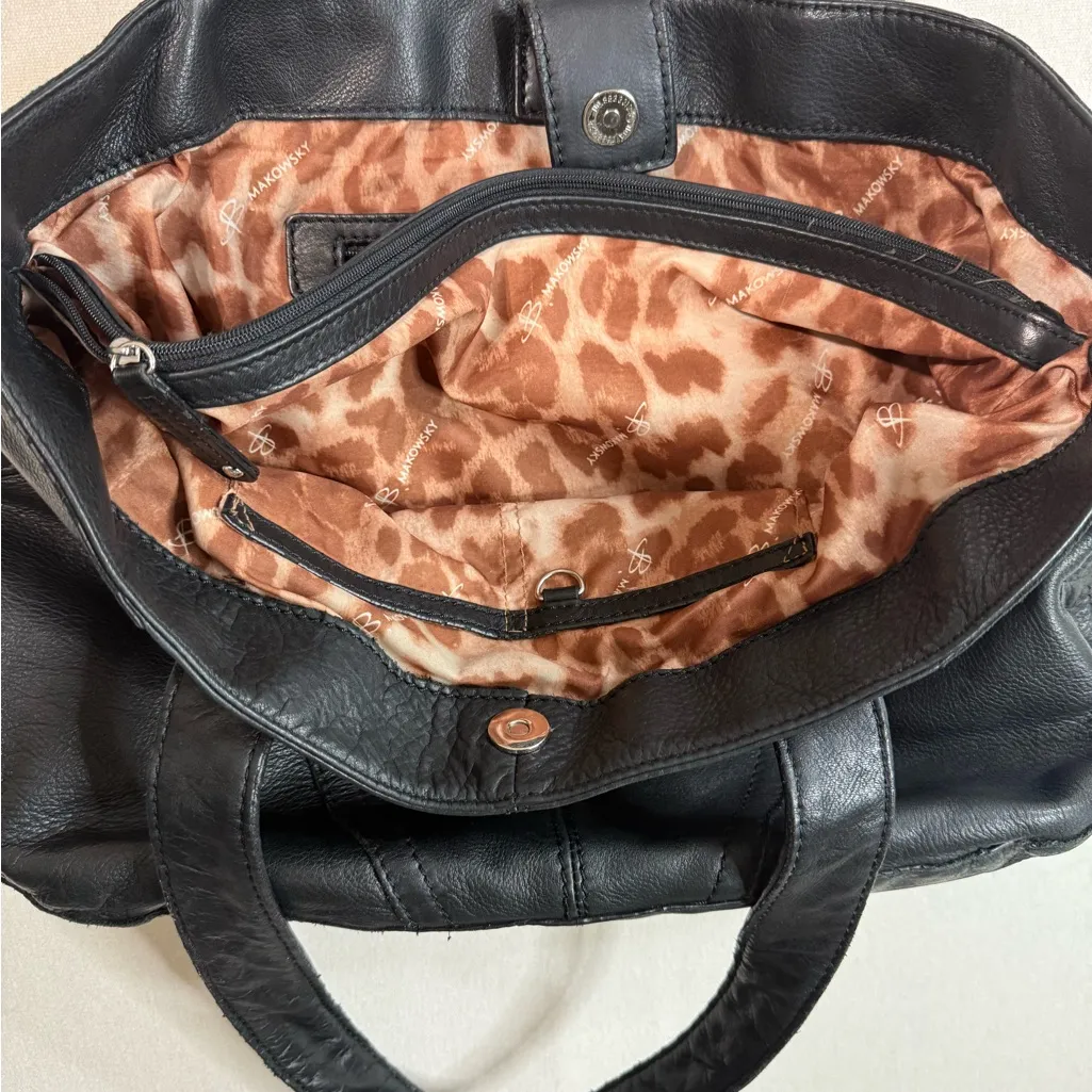 B. Makowsky Black Tote with Braided Straps - Image 8