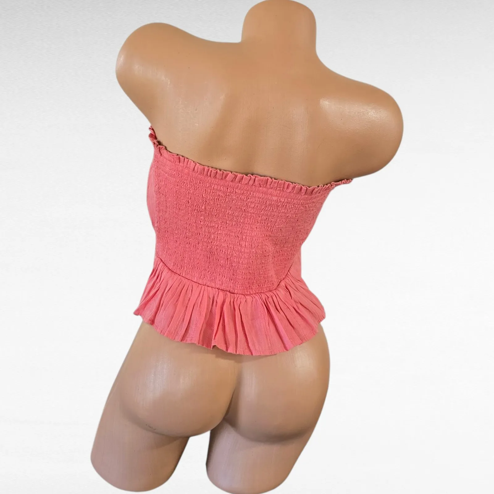 American Eagle Women's Pink Peplum Tube Top Button Front Size Large - Image 5