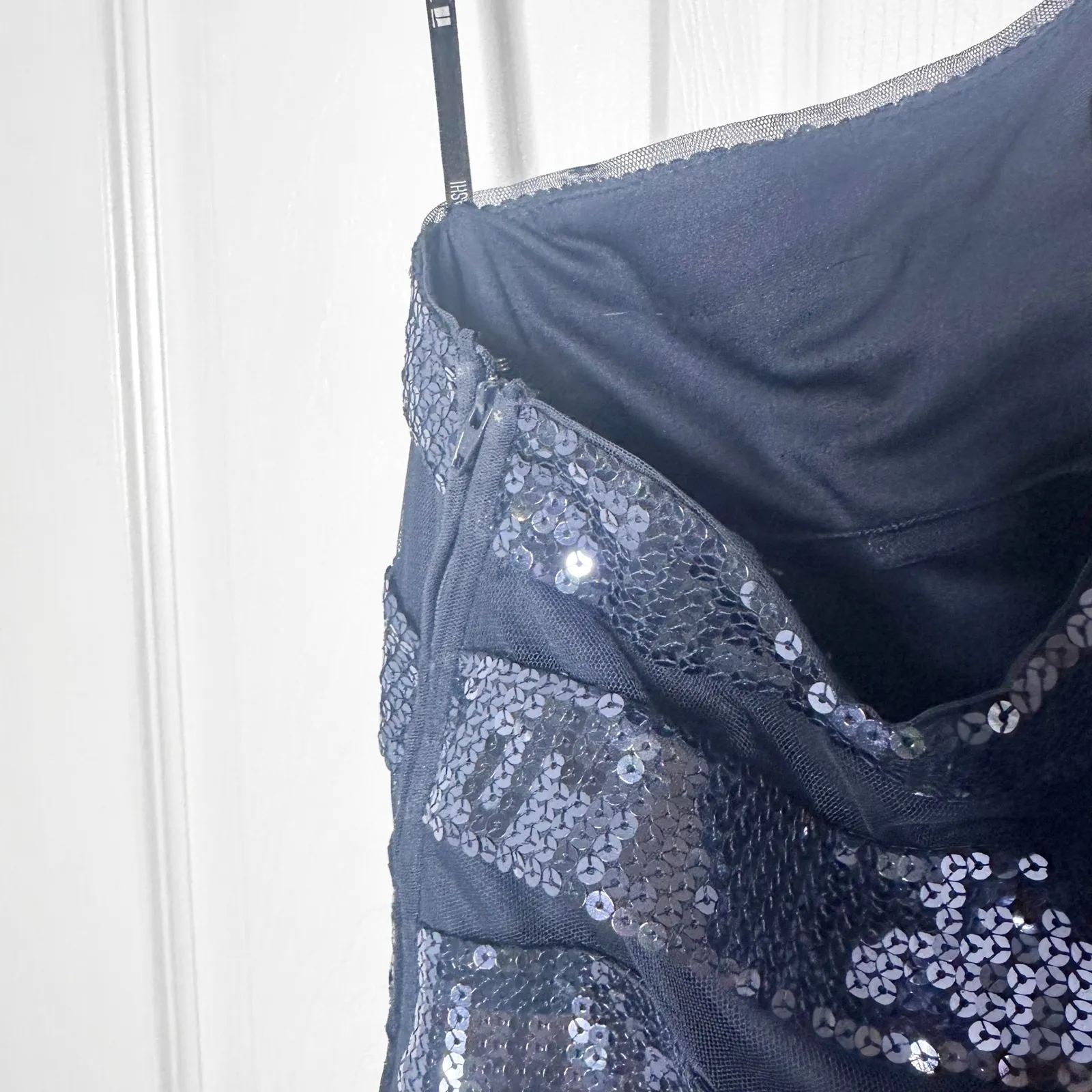 Tadashi Shoji Navy Blue Sequin One Shoulder Cocktail Dress Size 14 - Image 2