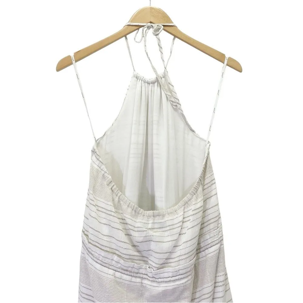 Minkpink Textured Neutral Tan White Striped Midi Halter Summer Dress Size Large - Image 10
