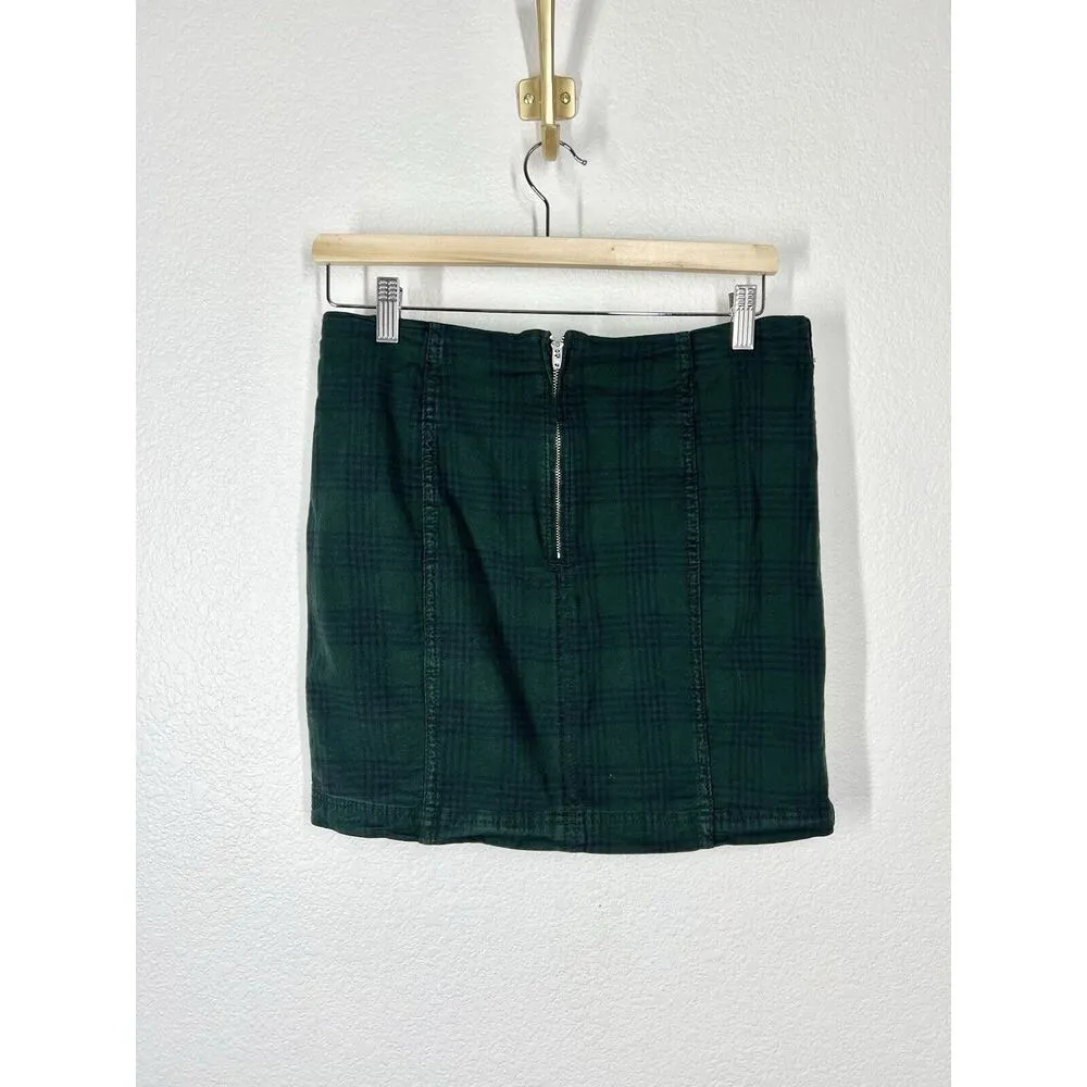 Free People Modern Femme Mini Skirt Size 10 Dark Green Plaid Dark Academia - Image 2