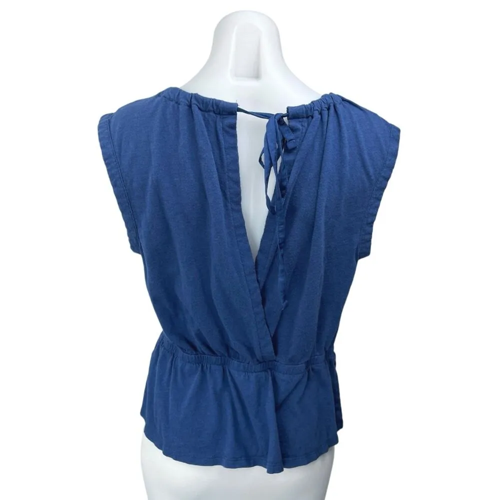 Banana Republic Malibu Tee Blue Tie Back Short Sleeve Peplum Blouse Top Size S - Image 2