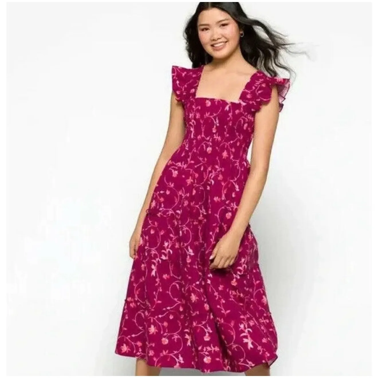 Hill‎ House Ellie The Nap Dress Floral Square Neck Flutter Sleeve Midi Dress - Image 3