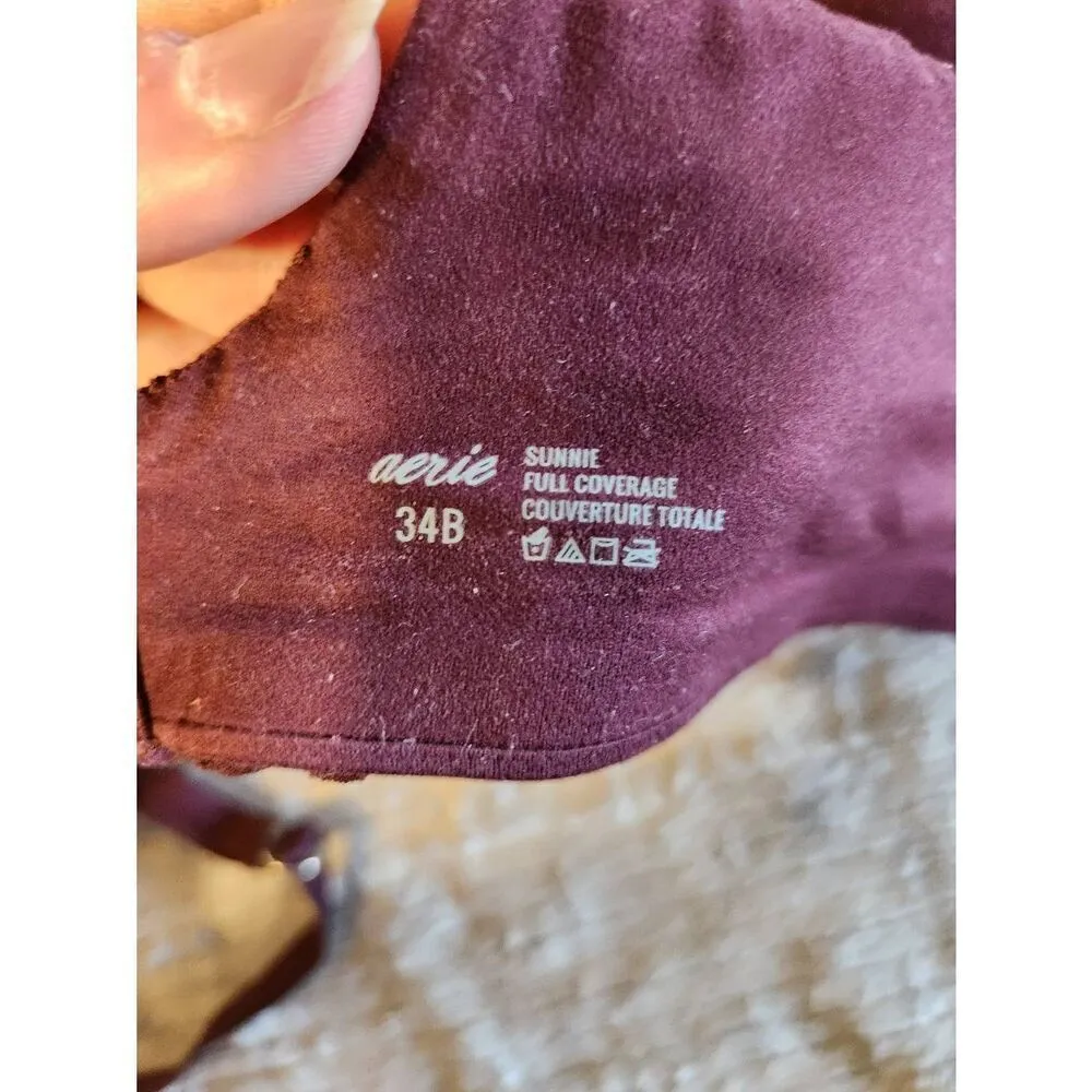 AERIE SIZE 34B Sunnie Maroon Wine Full Coverage Bra - Image 3