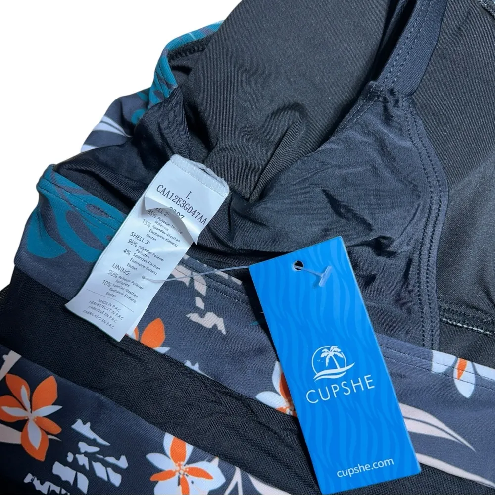 Cupshe Black Tropical Leaf Print Mesh One Piece Swimsuit Women’s US L - Image 5