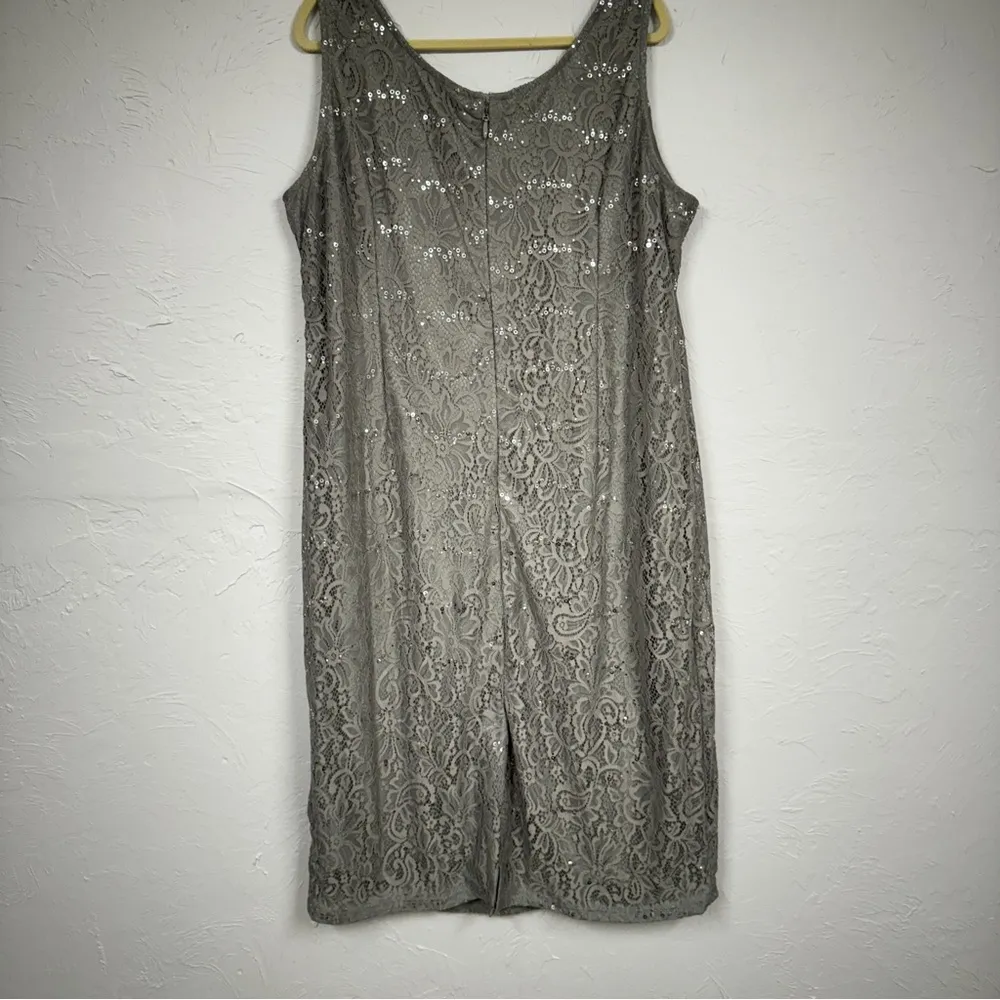Roamans Grey Lace Sequins Sleeveless Midi Dress Womens 22W Formal Stretch Modest Gray - Image 11