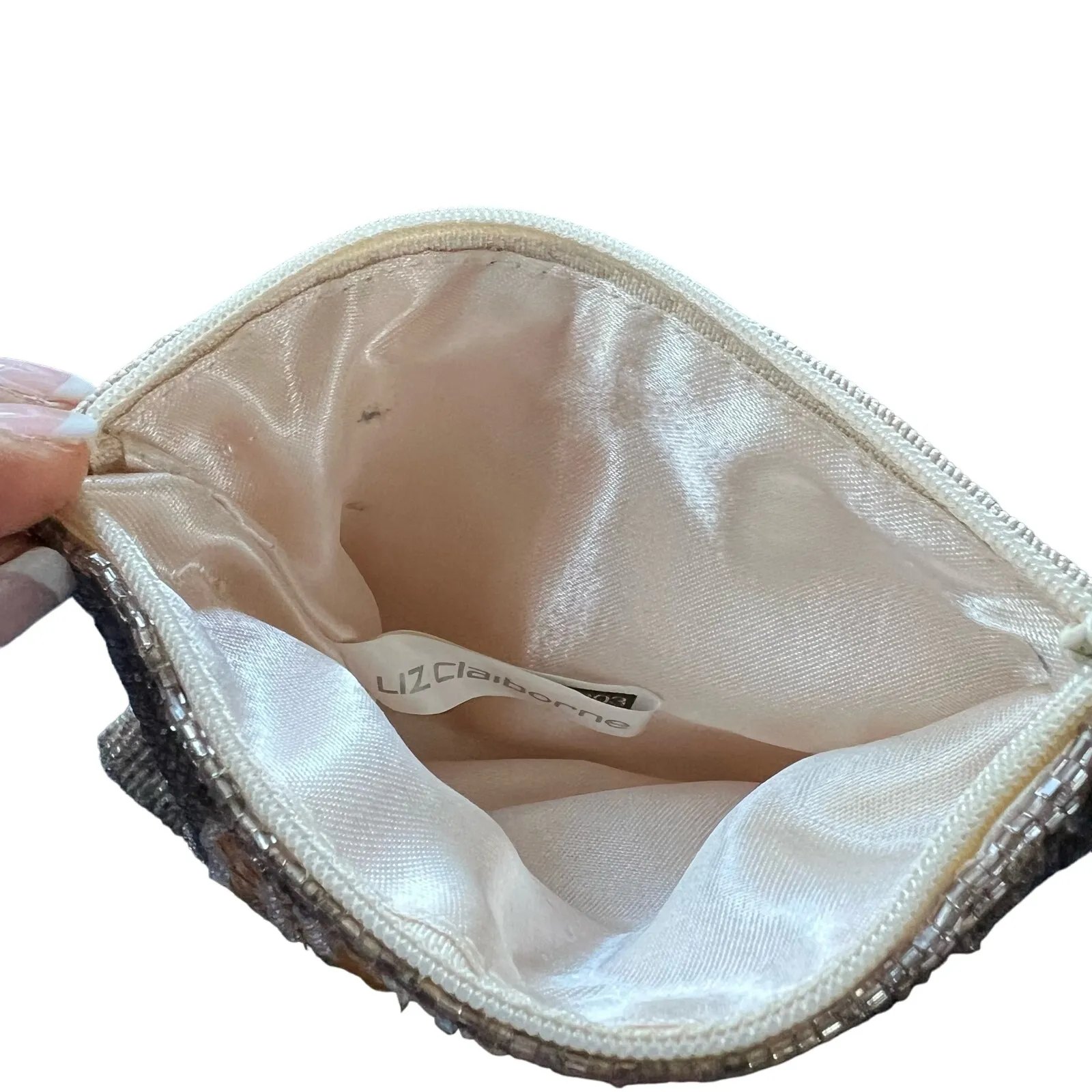 Liz Claiborne  Beaded Sequin Shell Pouch Wristlet Small Cliutch - Image 4