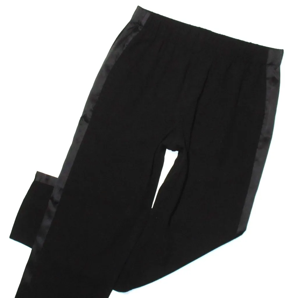 NWT Eileen Fisher Ankle in Black Silk Georgette Crepe Tuxedo Stripe Pants XS - Image 2