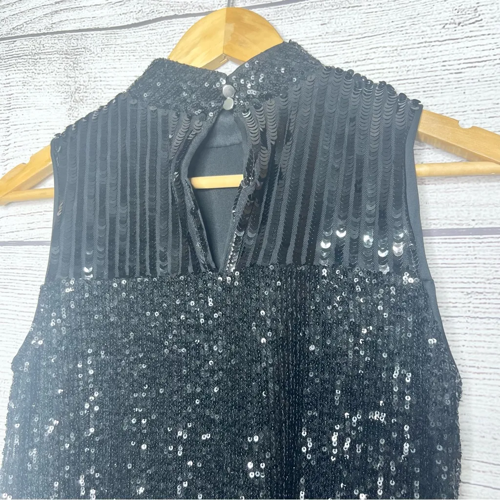 NWT Cable & Gauge Black Sequin Sleeveless Mock Neck Dressy Blouse Top Size Small - Image 5