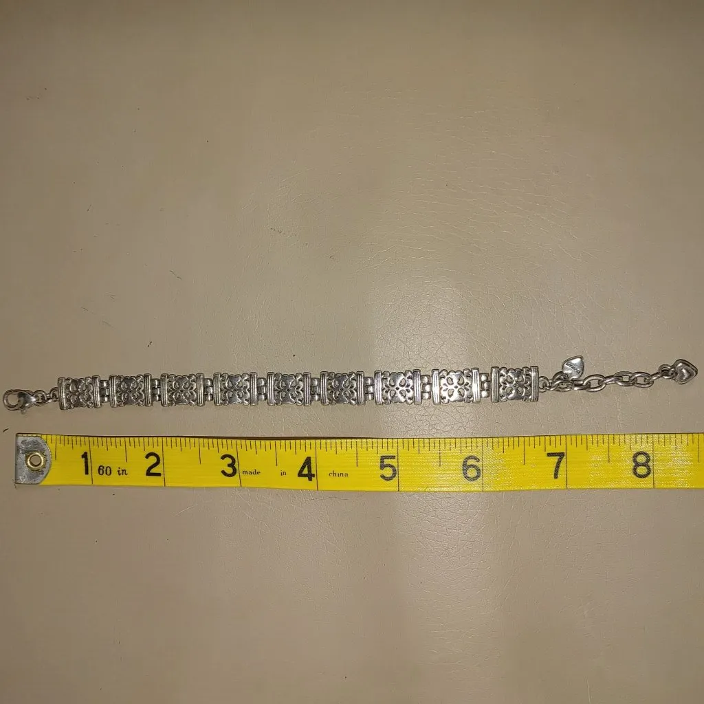 Brighton Bracelet Filigree Rectangular Link Silver Tone Heart Chain Extension - Image 7