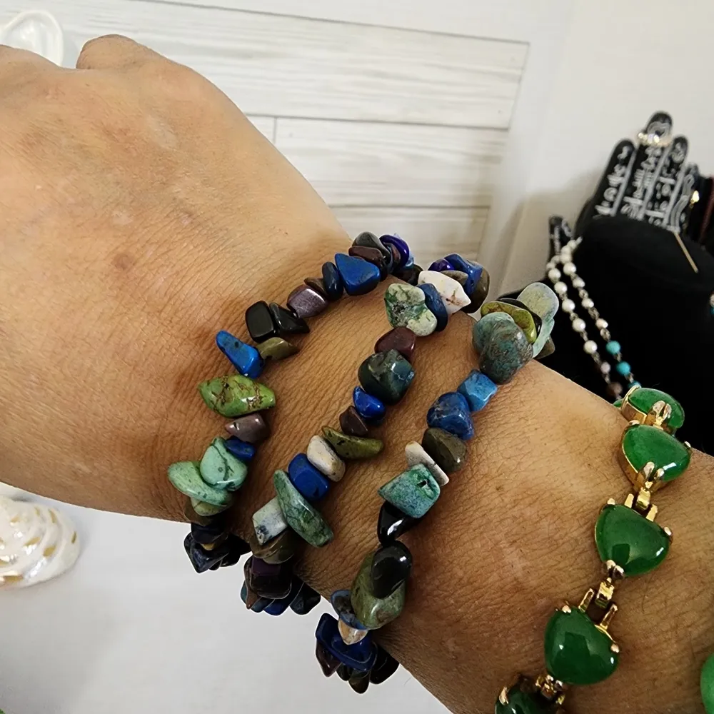 Set of 3 Bracelet Set Lapis Lazuli Malachite Natural Gem Stone Green - Image 4