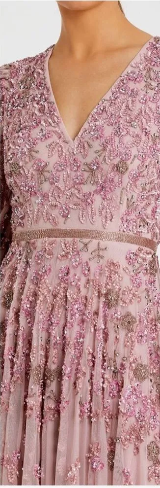 Mac Duggal 5497 Womens Embellished V Neck 3/4 Sleeve A Line Gown Dress - Image 2