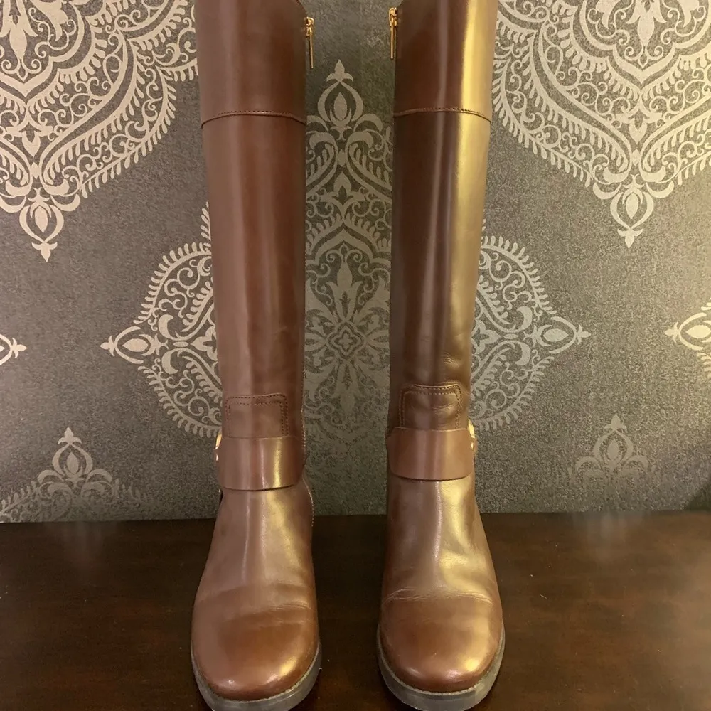 6.5 Michael Kors Fulton Harness BrownLeather Riding Boots - Image 2