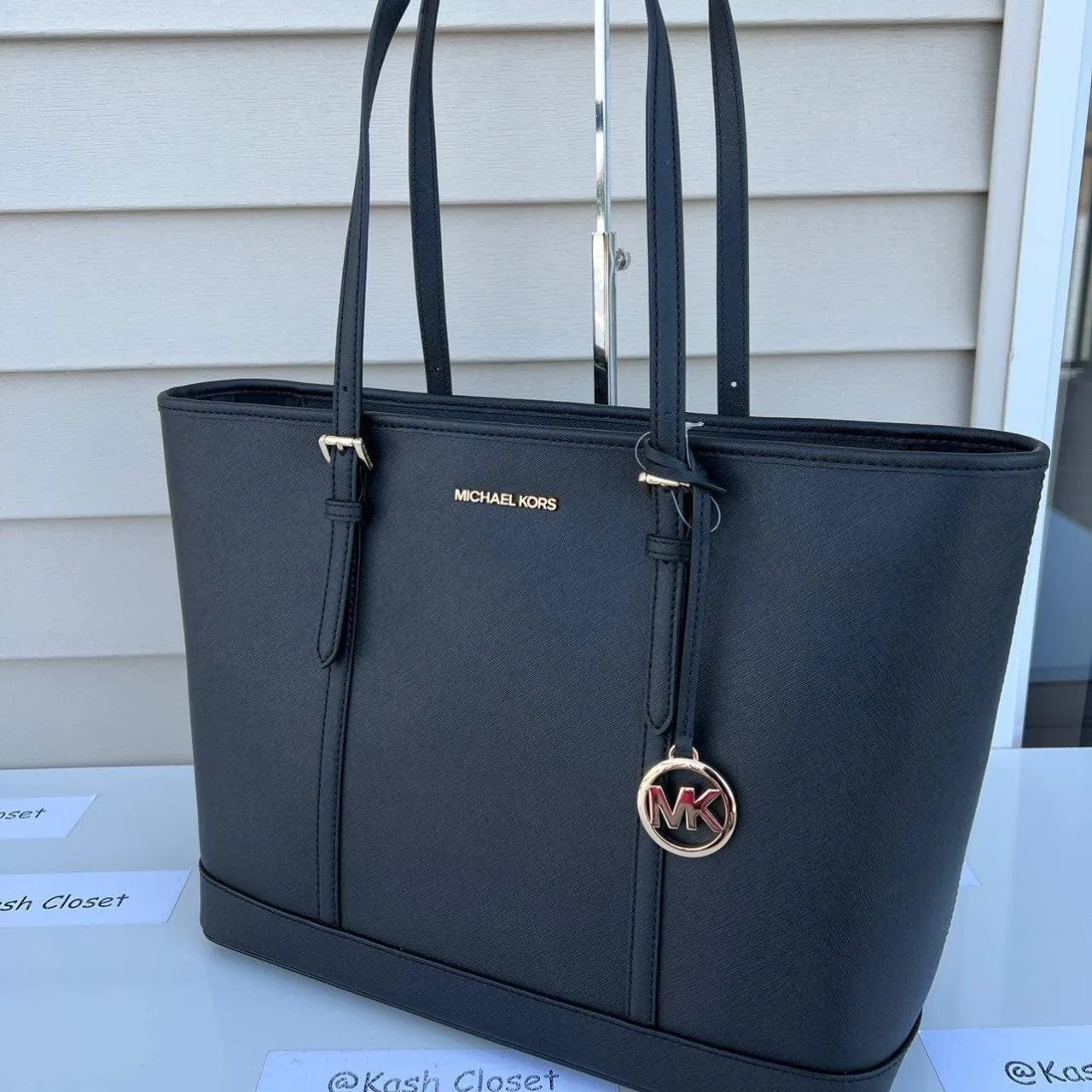 *one Scratch On Back *Black Jet Set Travel Saffiano Leather Tote - Image 3