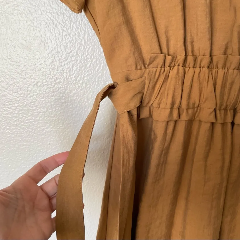 Zara Ruffle Sleeve Keyhole Back Cinched Waist Brown Mini Dress Size Small - Image 9