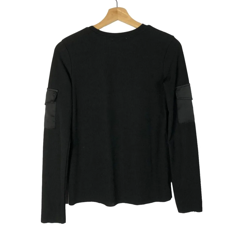 Zara Black Ribbed Cargo Sleeve Long Sleeve Top S - Image 2