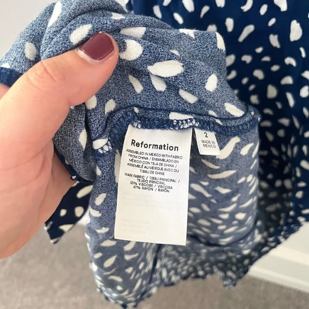 Reformation Moray Side Slit V Neck Strappy Midi Blue Crimini Dress Size 2 - Image 4