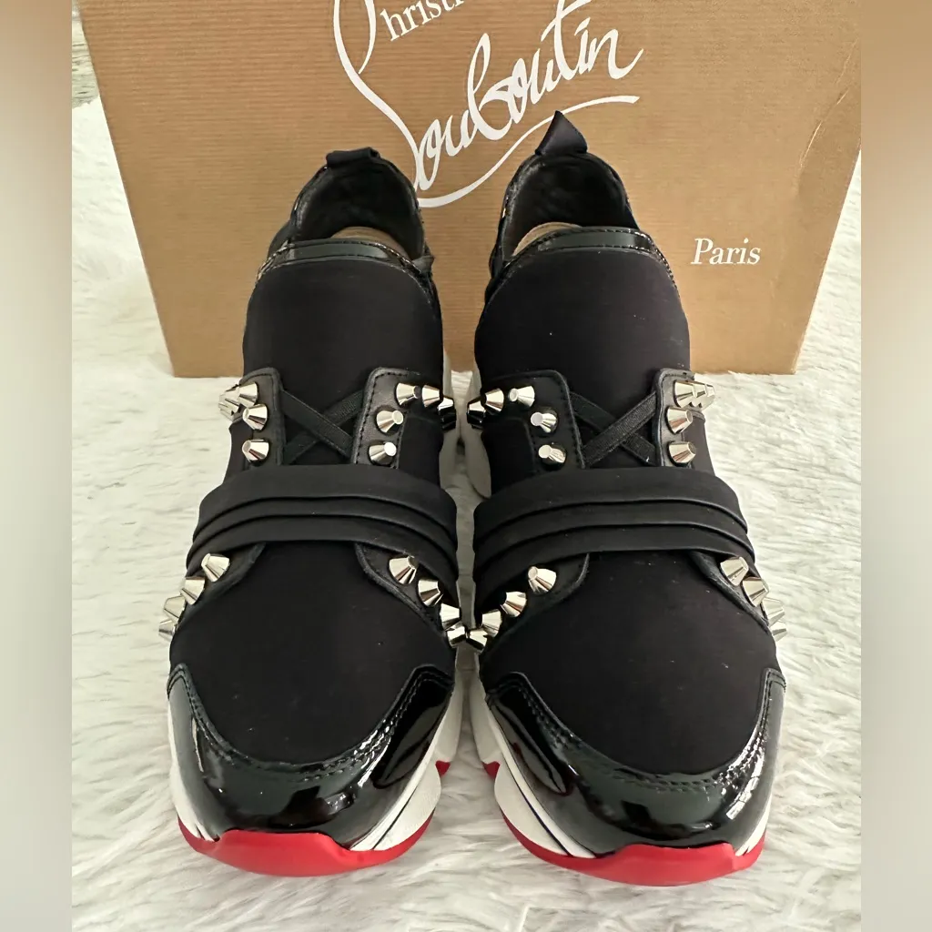 Authentic Christian‎ Louboutin 123 Run Black Studded Sneakers Shoes Sz 35 - Image 2
