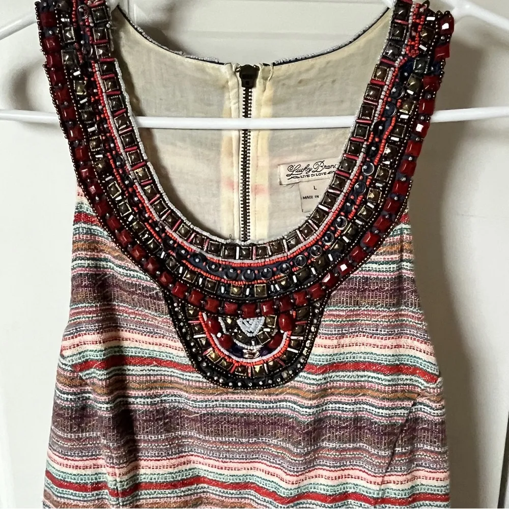 Embellished dress Lucky brand large beaded textured knee length a-line - Image 3