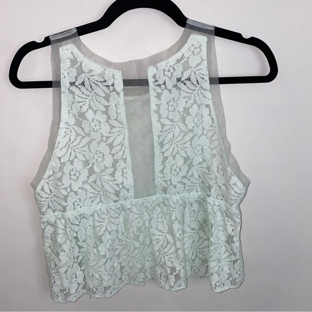 BCBGeneration light mint green floral lace and sheer mesh crop top Small - Image 3