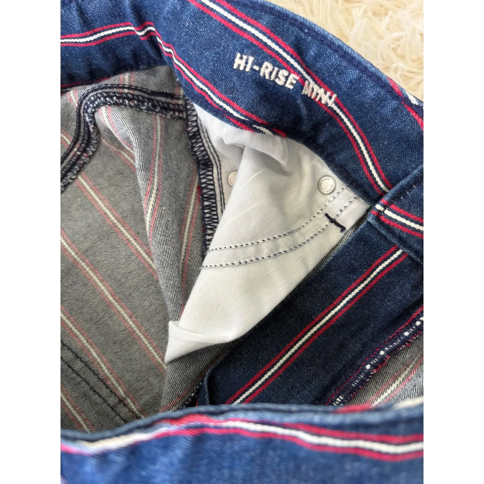 American Eagle Denim‎ Mini Skirt Striped Red White Blue Frayed Hem Size 6 New - Image 5