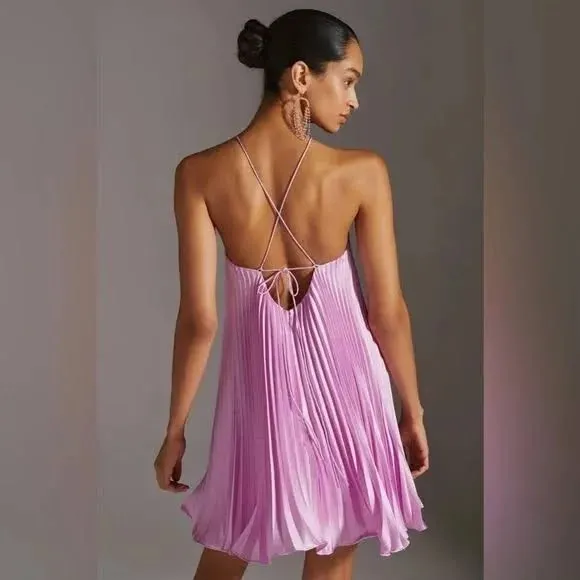 Monique Lhuillier Satin Halter Minidress - Image 3