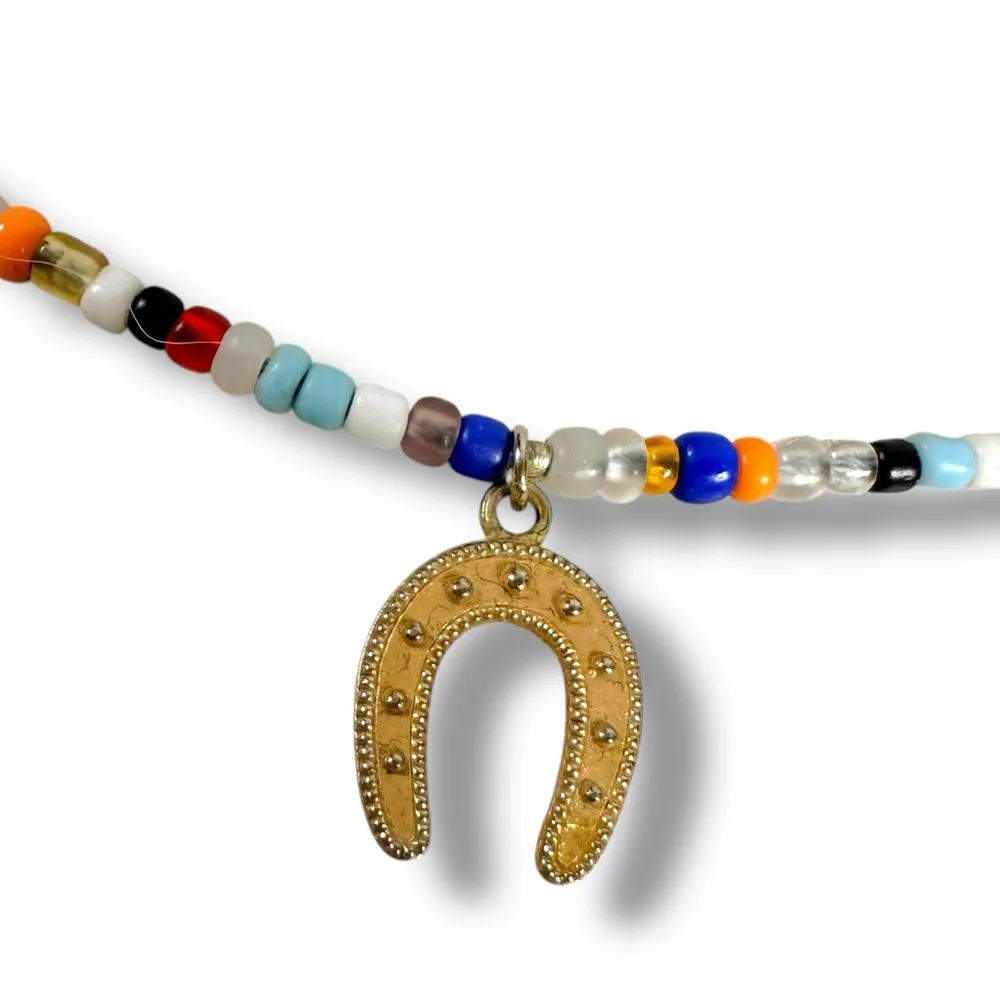 Free People Tai Handmade Beaded Necklace Horseshoe Charm Gold Plated Brass NEW - Image 12