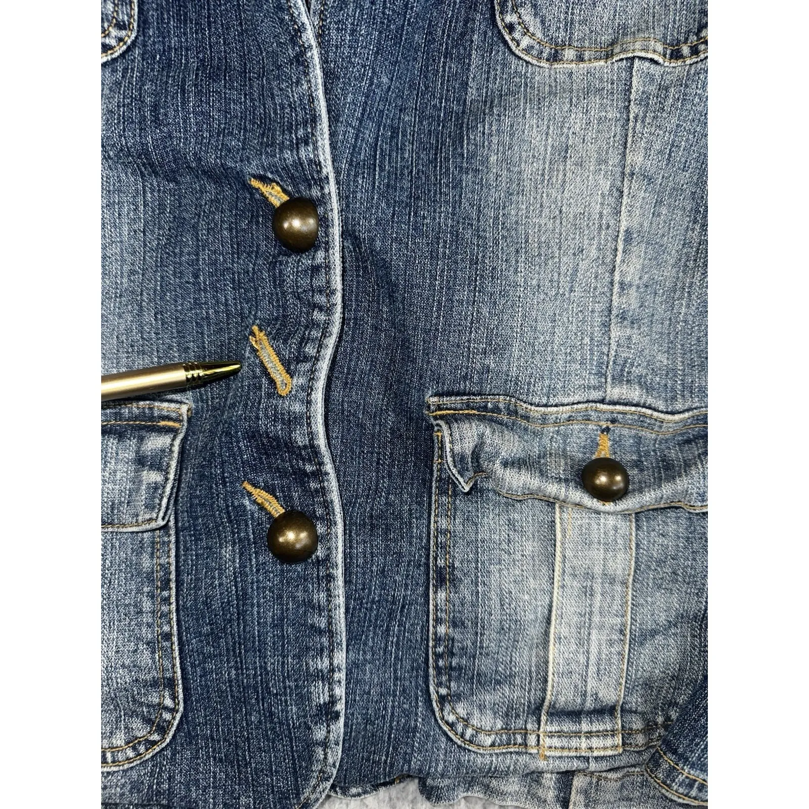 Vintage Faded Glory Denim Blazer Jacket Women 12 Embroidered Floral‎ Boho Y2K - Image 9