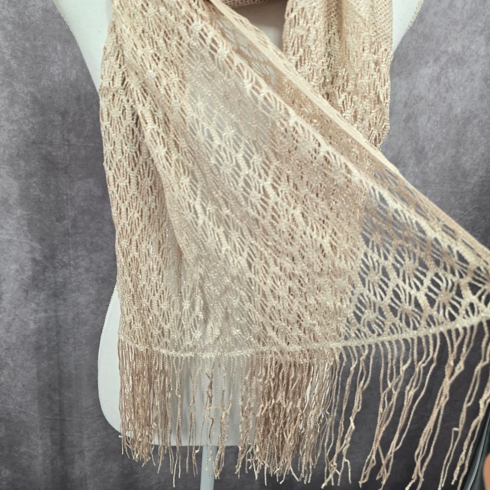 Champagne Sparkle Glitter Long Fairy Fringe Romantic Whimsy Wrap Shawl Scarf OS Silver - Image 4