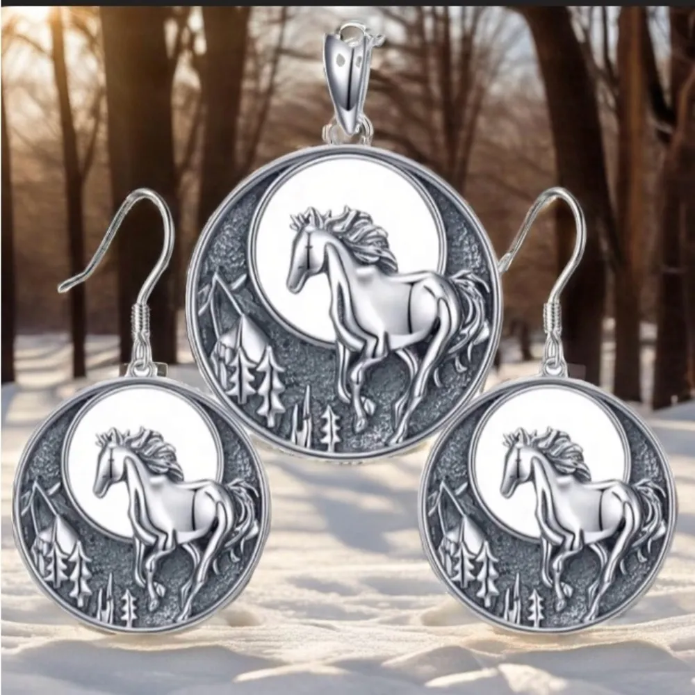 Horse Necklace & Earrings Set NWT Silver - Image 6