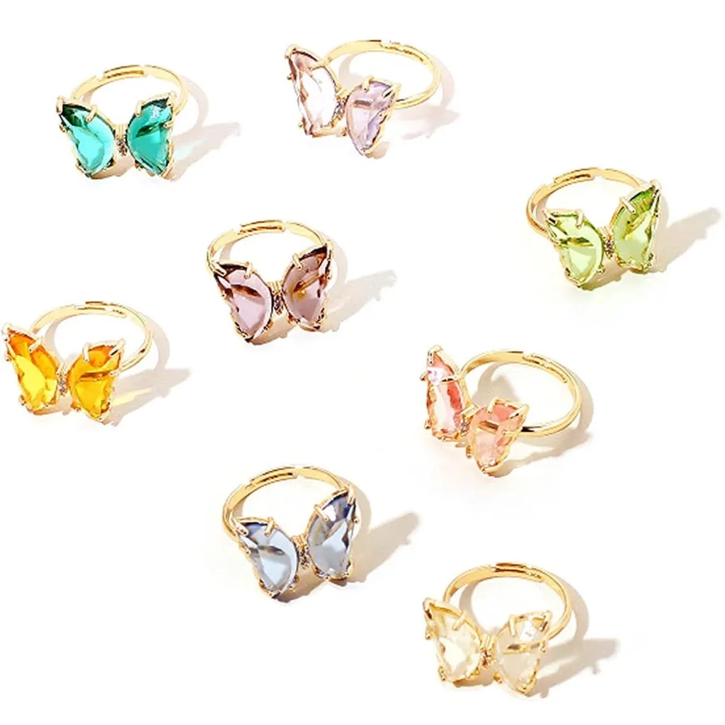 Pretty DARK EMERALD GREEN Butterfly Gemstone Fashion Ring, Gold, Adjustable - Image 11