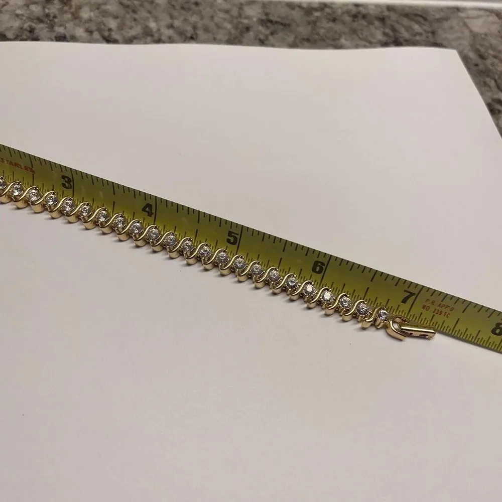 Signed Napier Costume Gold Tone Tennis Bracelet Rhinestone - Image 4